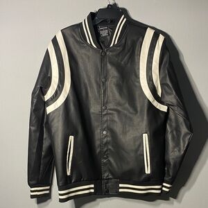 Ring of Fire Black Jacket with White Stripes Size Large